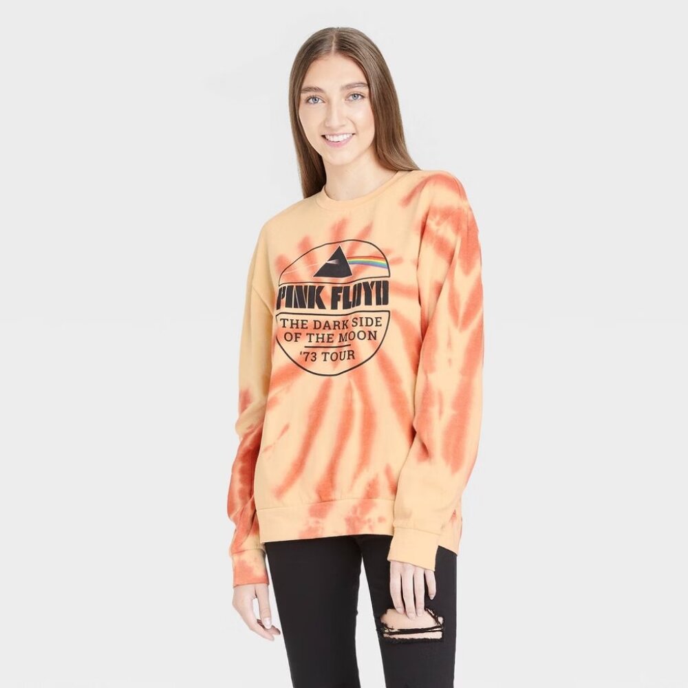 Women's Pink Floyd Graphic Sweatshirt - Orange Tie-Dye